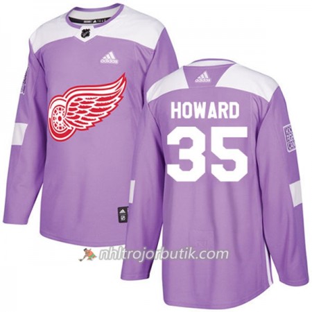 Män Ishockey Detroit Red Wings Tröja Jimmy Howard 35 Adidas 2017-2018 Lila Fights Cancer Practice Authentic